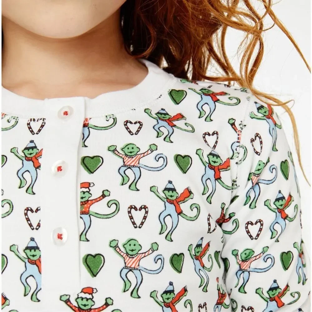 ROLLER RABBIT Kids Merry Monkey Christmas Pajamas - 100% Pima Cotton - Flawed;RE